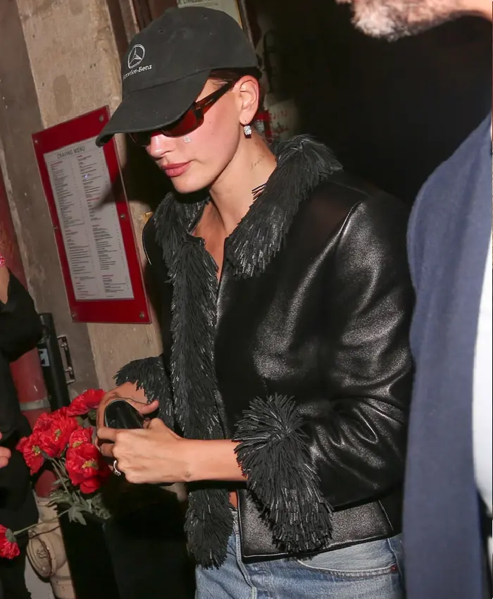 Hailey Bieber Magda Butrym Fringe Leather Jacket