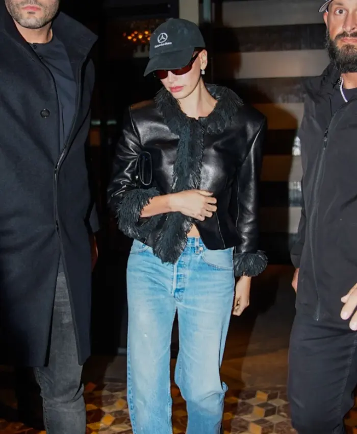Hailey Bieber Magda Butrym Fringe Leather Jacket
