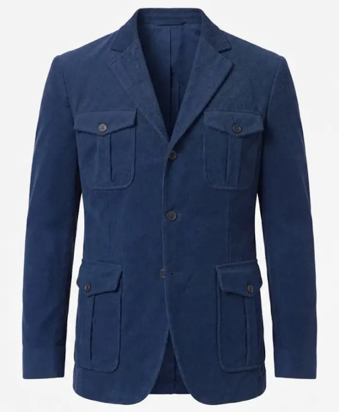 Men's Blue Corduroy 1920s Notch Lapel Blazer
