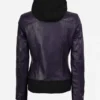 Women's Purple Removable Hood Leather Jacket
