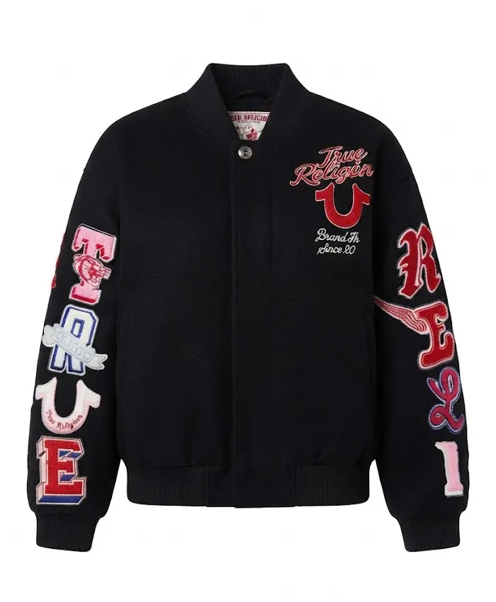 True Religion Embroidered Varsity Girlfriend Jacket