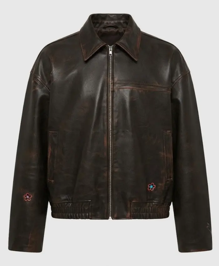 NAHMIAS PAINTED OVERSIZED LEATHER BOMBER JACKET