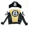 Unisex Khaki and White 8 Ball Fur Hooded Jacket