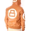 Unisex 8 Ball Orange Fur Hooded Leather Jacket