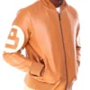 Unisex 8 Ball Orange Fur Hooded Leather Jacket