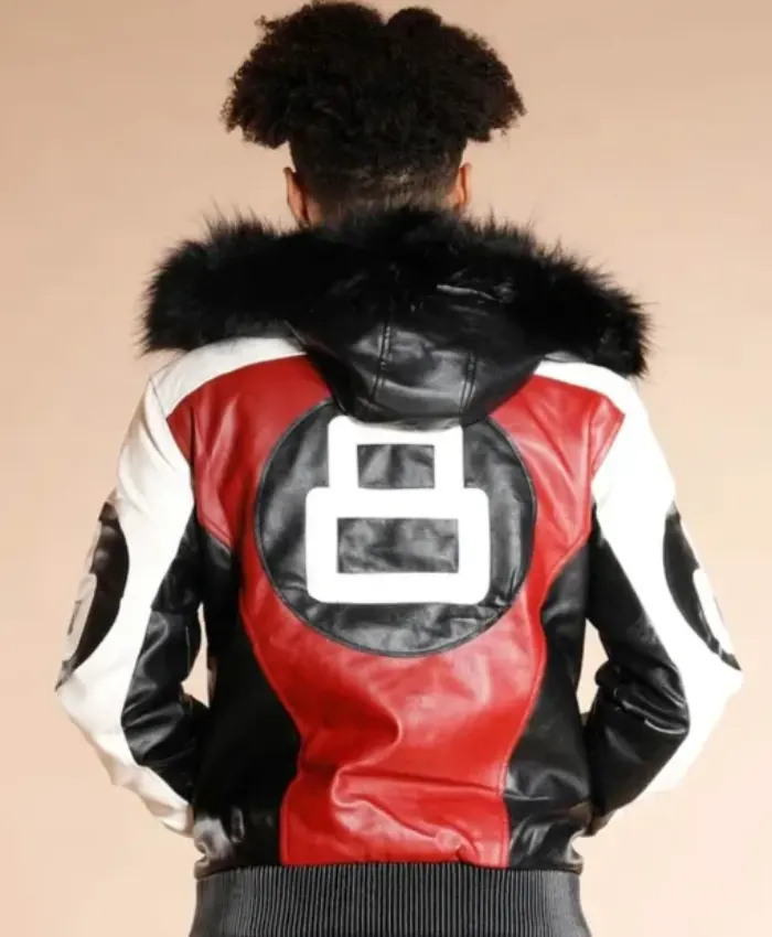 8 Ball Logo Fur Hooded Parka Leather Jacket