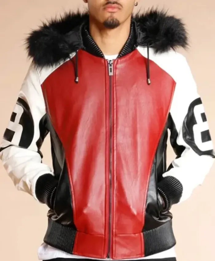 8 Ball Logo Fur Hooded Parka Leather Jacket