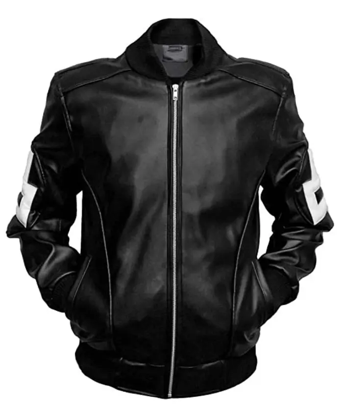 Men’s 8 Ball Bomber Black Leather Jacket