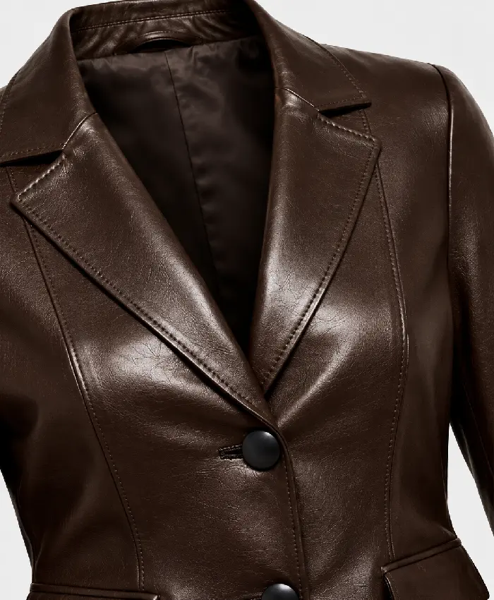 Women's Dark Brown Two Button Leather Blazer