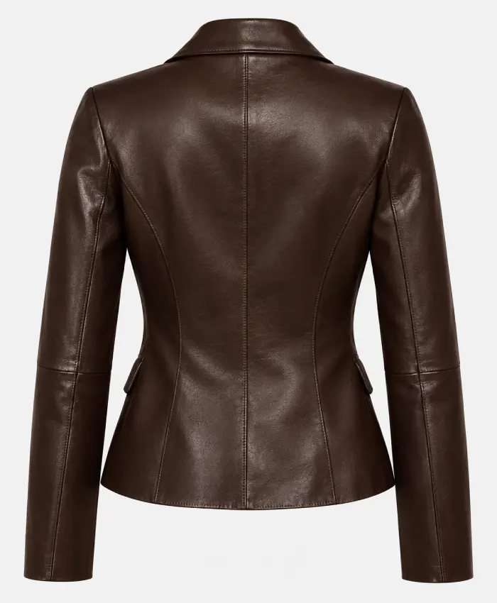 Women's Dark Brown Two Button Leather Blazer