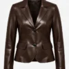 Women's Dark Brown Two Button Leather Blazer