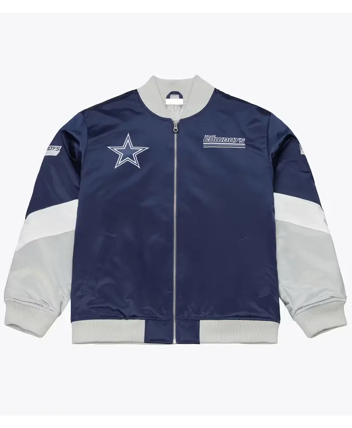 Dallas Cowboys Triple Check Heavyweight Navy Satin Jacket