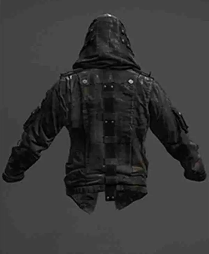 PUBG Mens Black Leather Hoodie Jacket