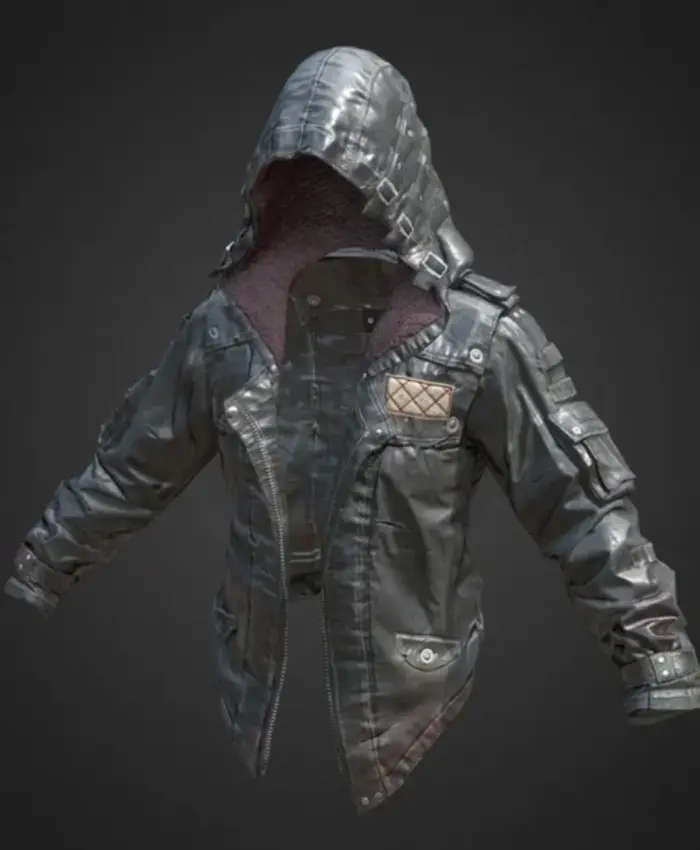 PUBG Mens Black Leather Hoodie Jacket