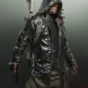 PUBG Mens Black Leather Hoodie Jacket