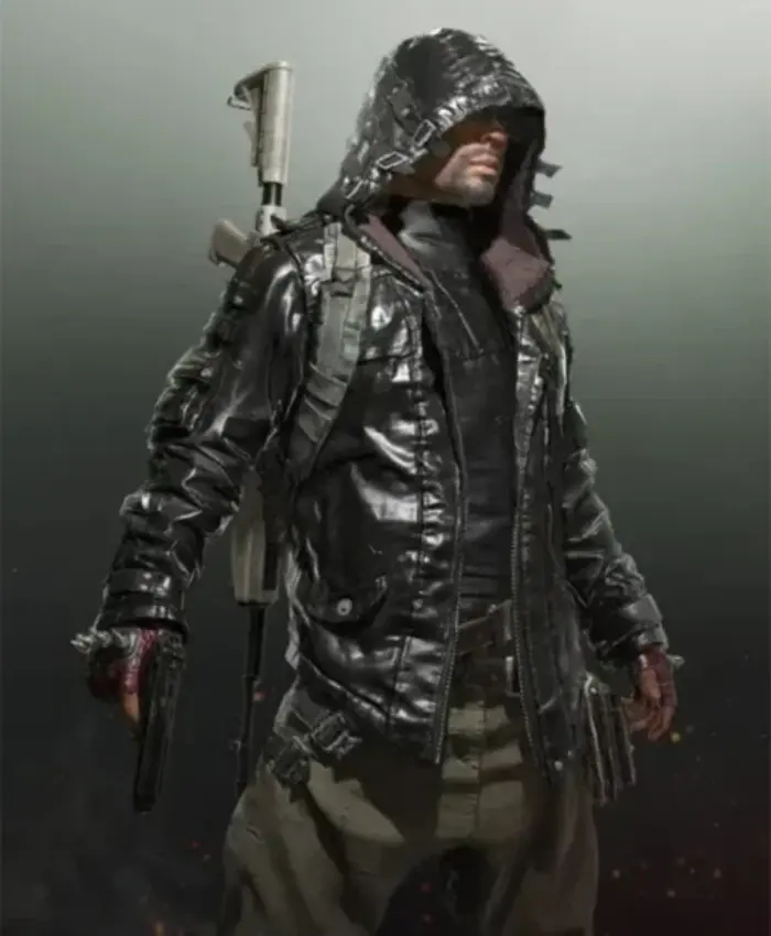 PUBG Mens Black Leather Hoodie Jacket