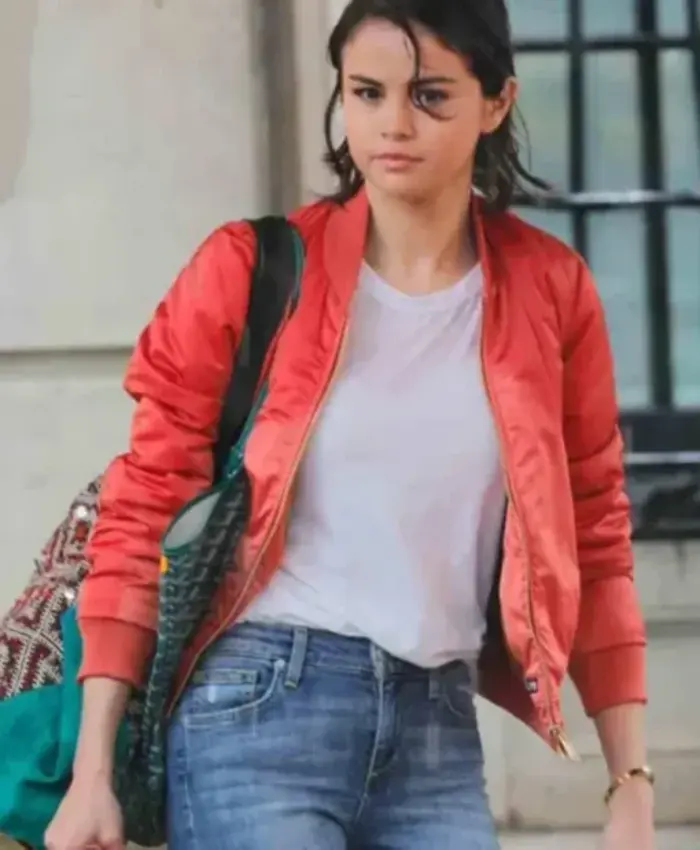 A Rainy Day In New York Selena Gomez Orange Satin Jacket