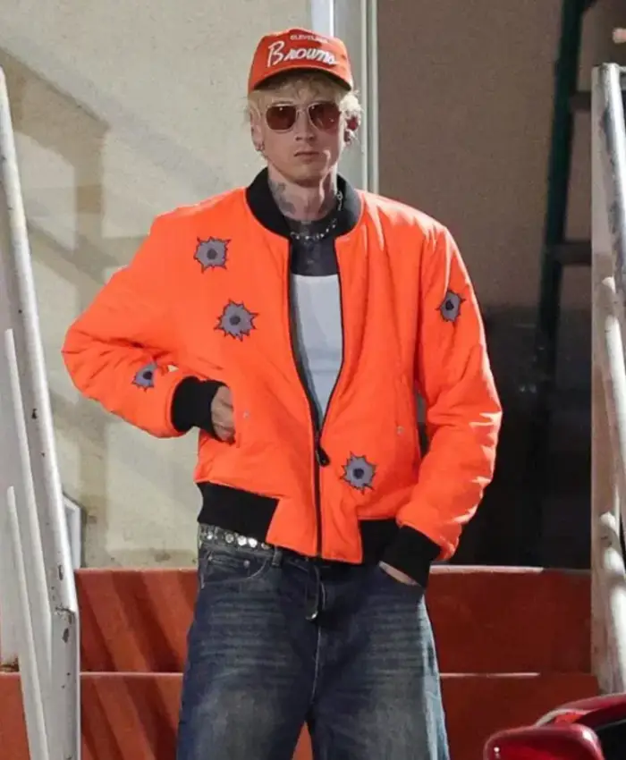 Machine Gun Kelly Bullet Hole Orange Bomber Jacket