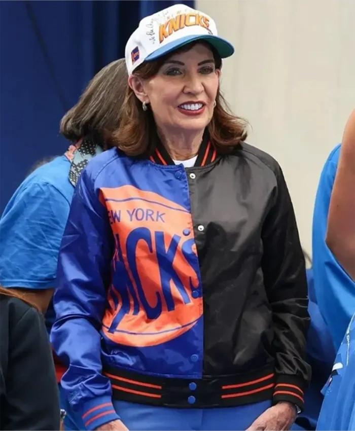 New York Knicks Championship Victory Parade 2026 Kathy Hochul Varsity Jacket