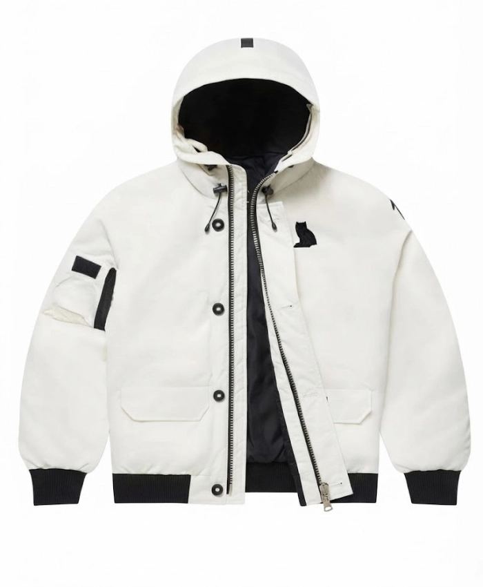 OVO Canada Goose Chilliwack White Bomber Owl Hooded Jacket For Sale