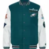 Playoffs Philadelphia Eagles Full Snap Green and White Varsity Jacket