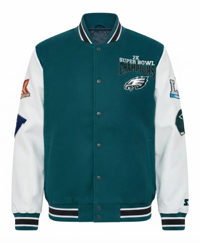 Playoffs Philadelphia Eagles Full Snap Green and White Varsity Jacket