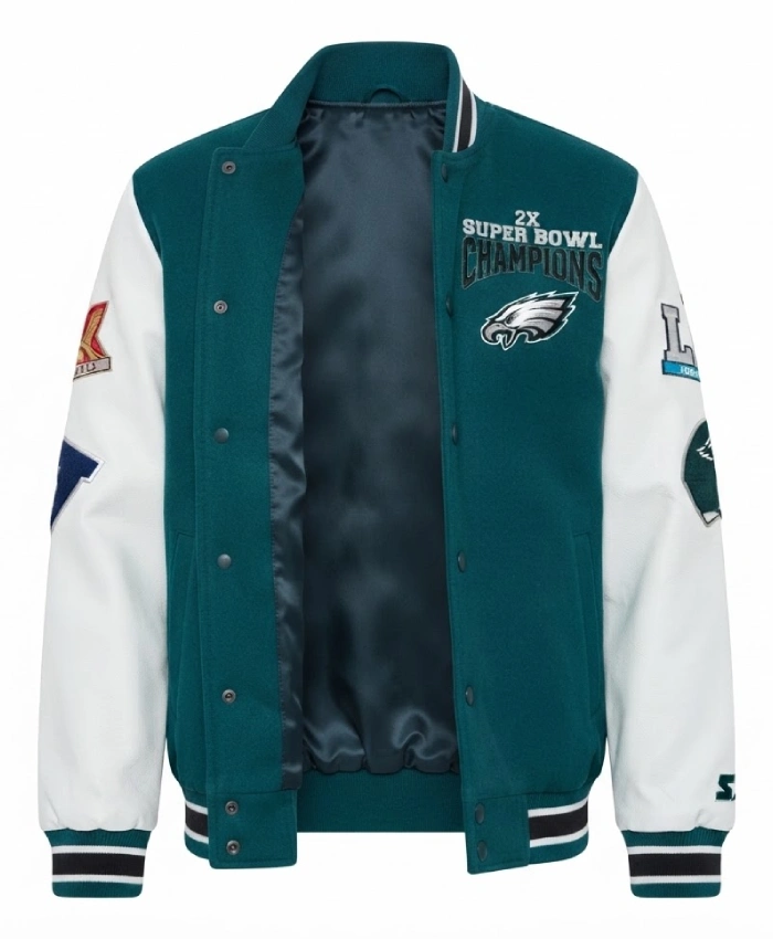 Playoffs Philadelphia Eagles Green and White Varsity Jacket