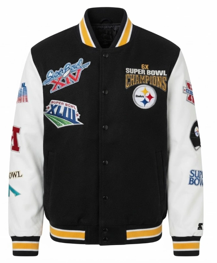 Playoffs Pittsburgh Steelers Full Snap Black and White Varsity Jacket