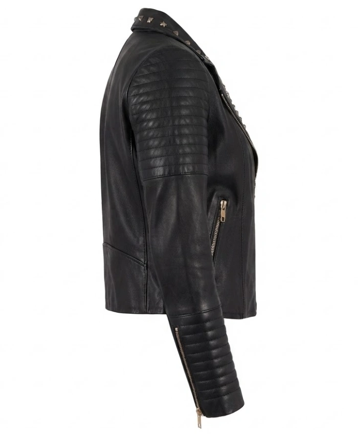 Sally Mae Studded Black Leather Biker Jacket For Sale