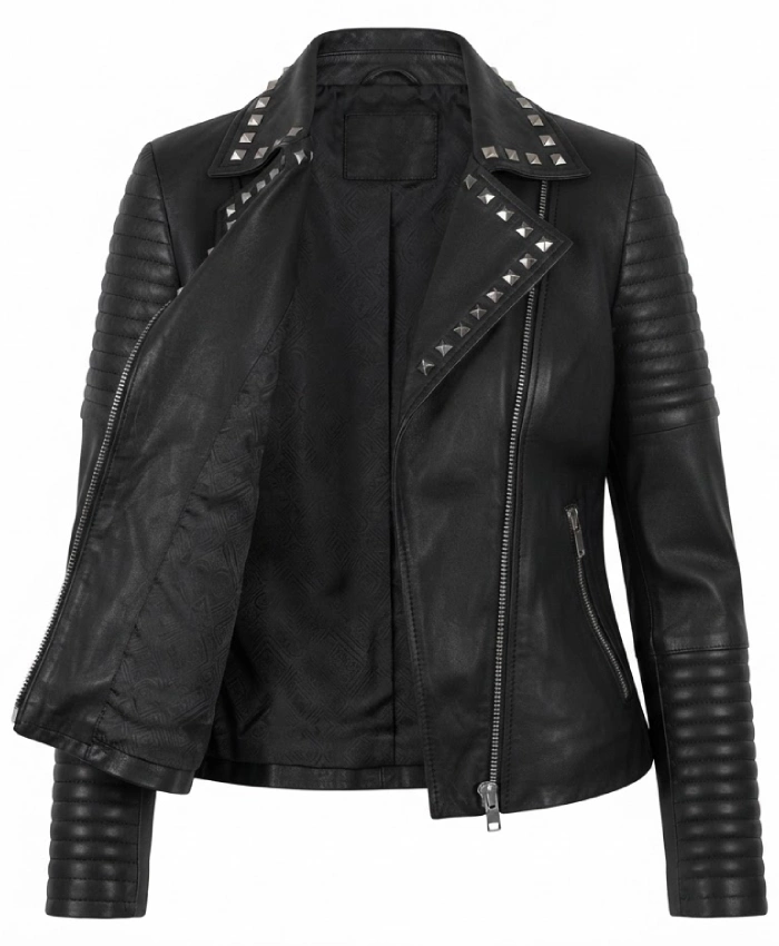 Sally Mae Studded Black Leather Biker Jacket