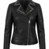 Sally Mae Studded Leather Biker Jacket For Sale 