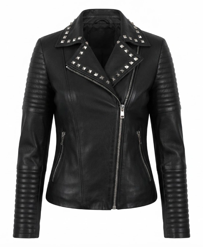 Sally Mae Studded Leather Biker Jacket For Sale 