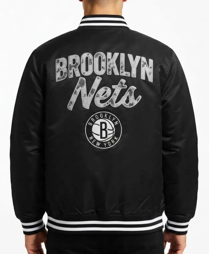 Shop Brooklyn Nets Team Script Black Satin Jacket