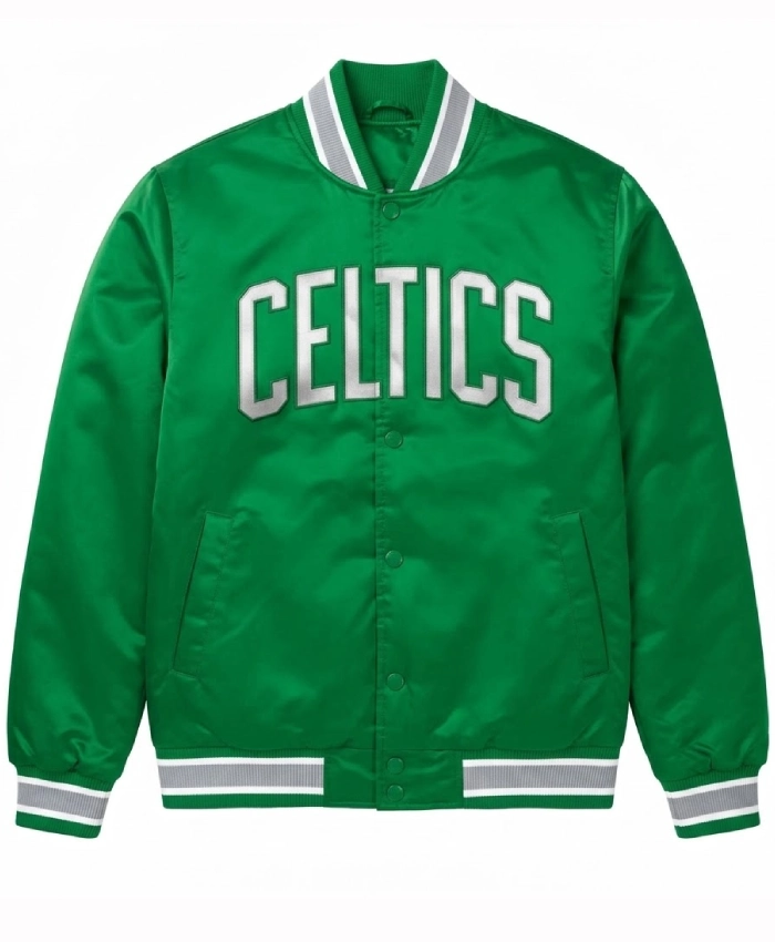 Shop Now Boston Celtics Green Full Snap Varsity Satin Jacket