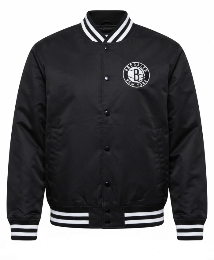Shop Now Brooklyn Nets Team Script Black Satin Jacket