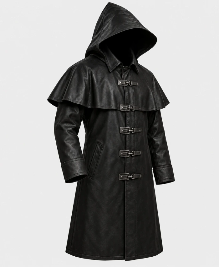 Steampunk Fisherman Halloween Gothic Leather Cosplay Costume Black Coat