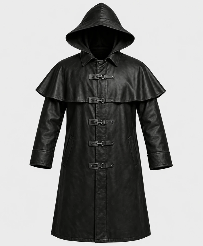 Steampunk Fisherman Halloween Gothic Leather Cosplay Costume Black Trench Coat