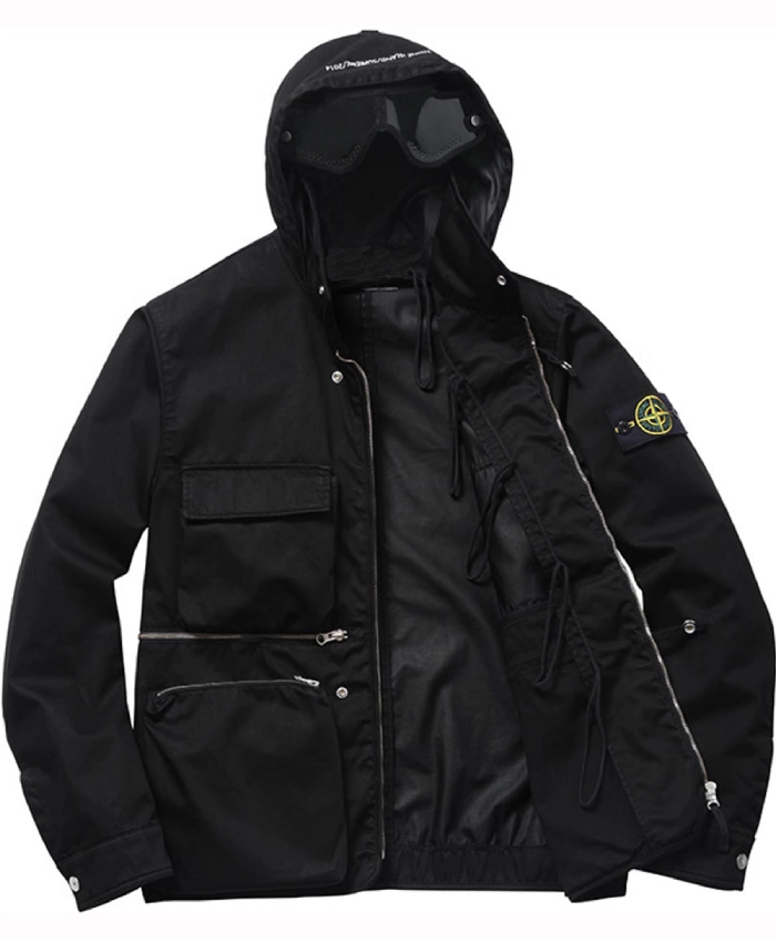 Supreme × Stone Island Raso Gommato Cover Nero Black Hooded Jacket