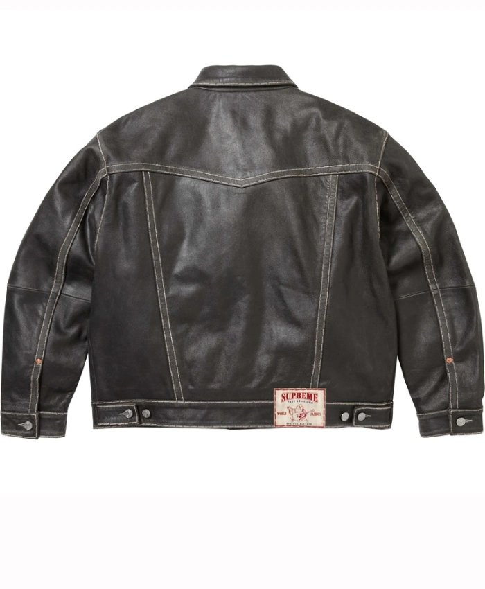 Supreme × True Religion Leather Black Trucker Jacket