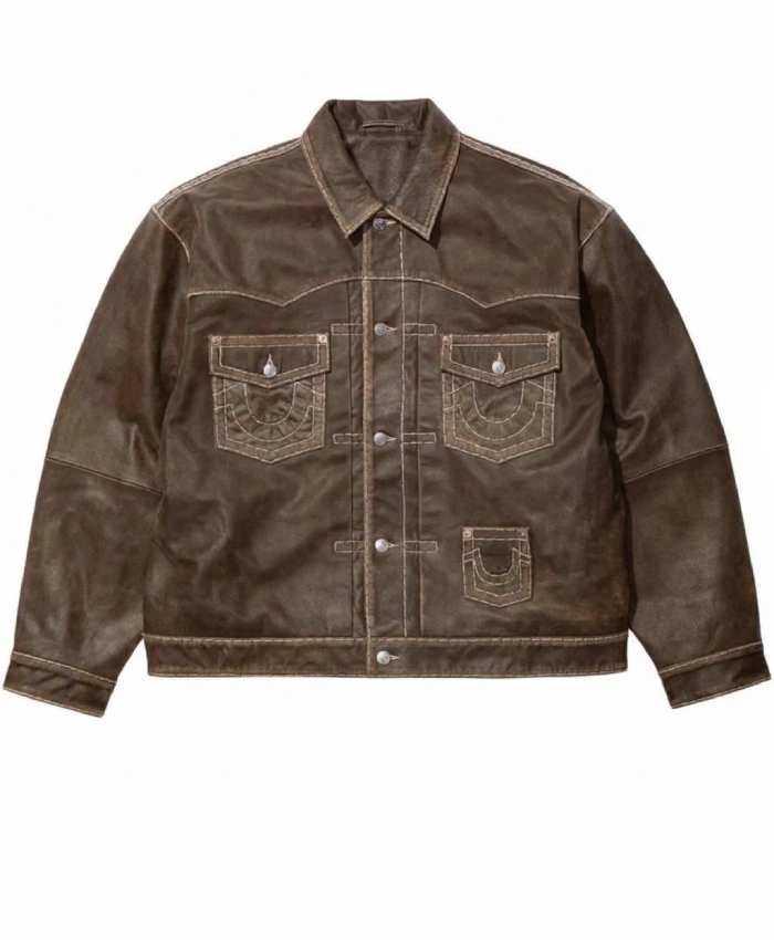 Supreme × True Religion Leather Brown Trucker Jacket