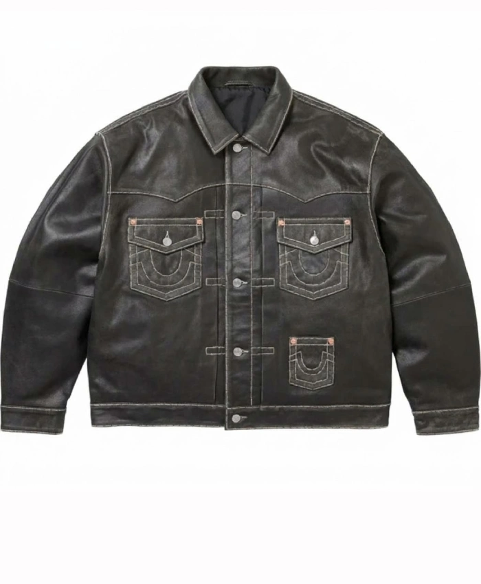 Supreme × True Religion Leather Trucker Black Jacket