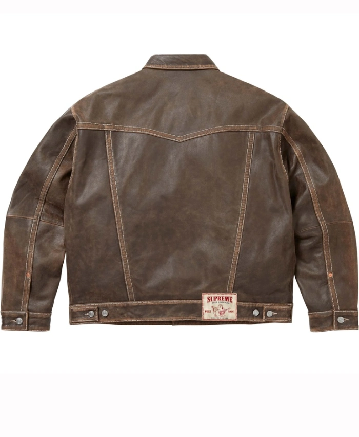Supreme × True Religion Leather Trucker Brown Jacket