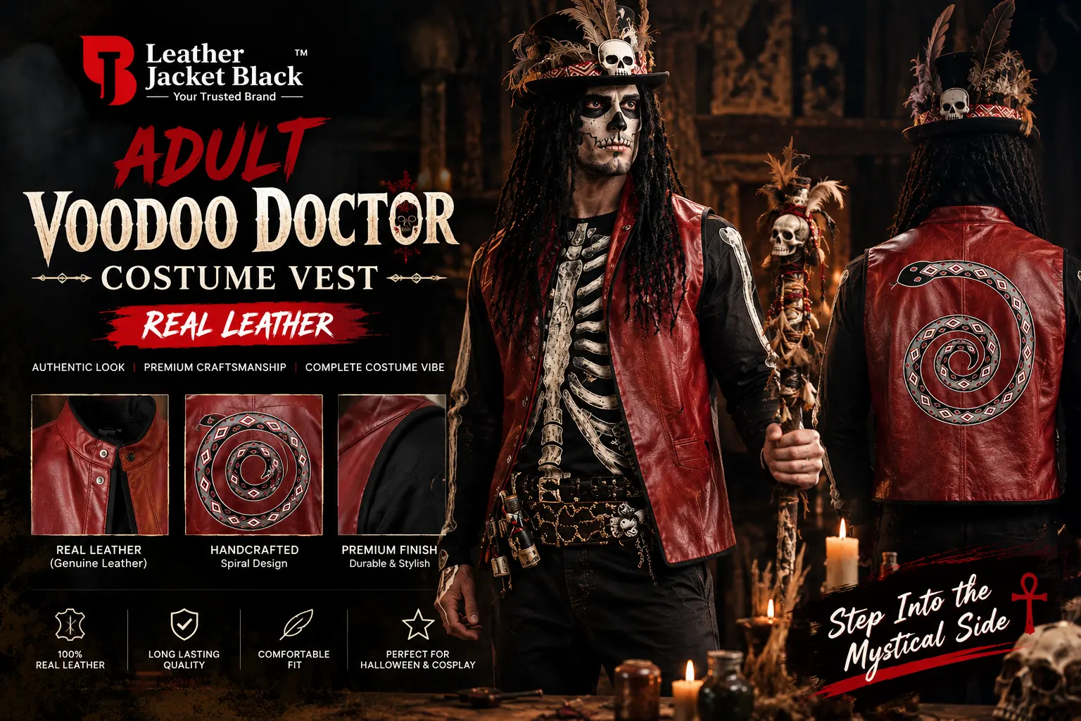Shop the Voodoo Doctor Halloween Costume Leather Vest For Sale