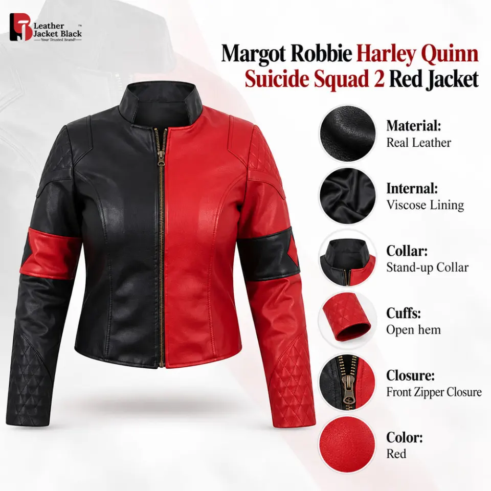 Harley Quinn 2021 Movie Suicide Squad 2 Red Slimfit Leather Jacket